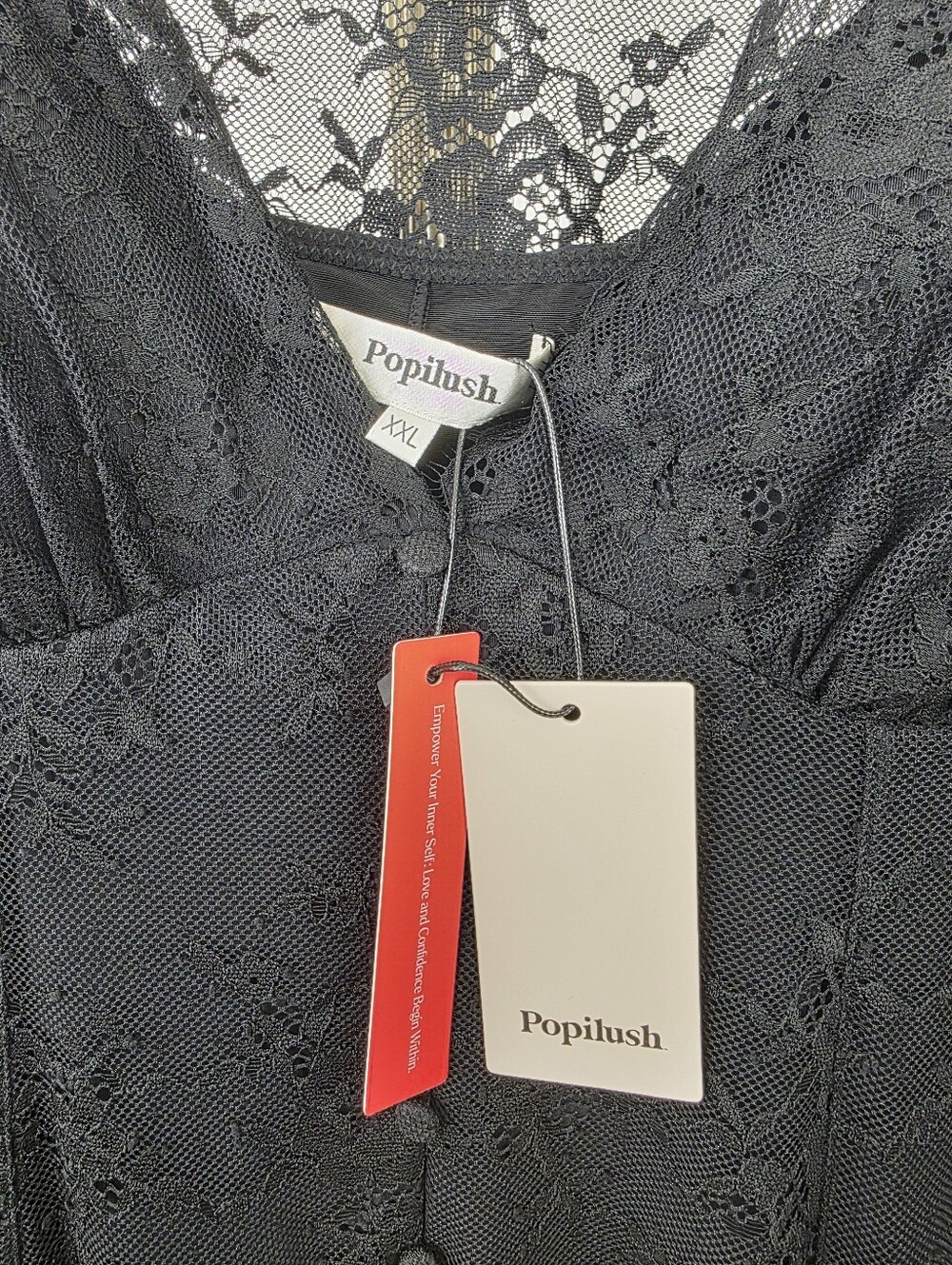 Popilush Women's Black Lace A-Line Split Front Shapewear Maxi Dress Size XXL - Picture 8 of 13